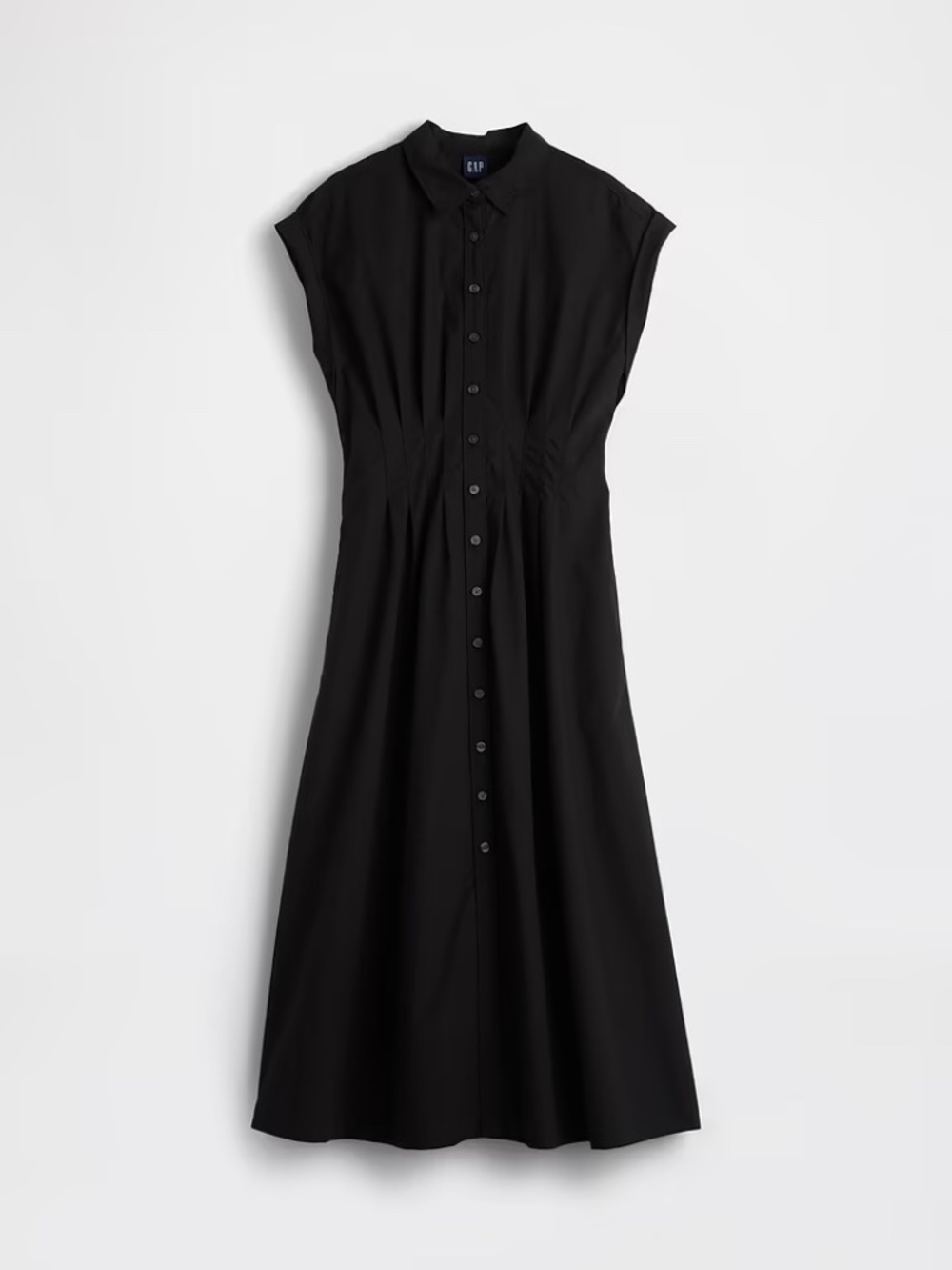 NWT GAP Poplin Cinched Midi Shirtdress // Black - Picture 4 of 6